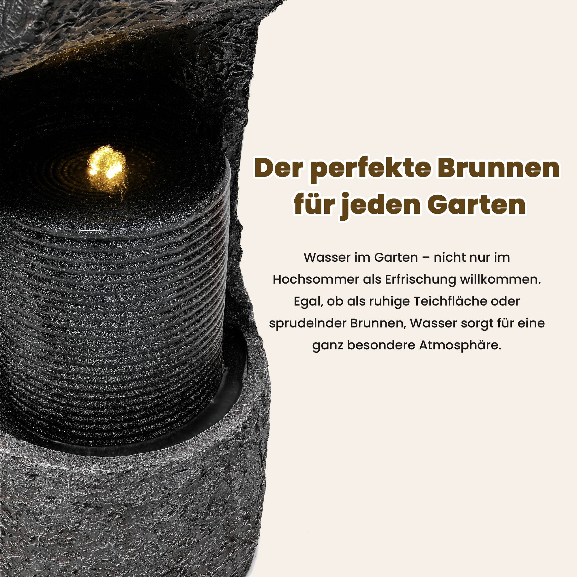 Fontaine de jardin aspect pierre en résine pour terrasse éclairage LED 100cm Gris - ComfortXL Outdoor Living - Image 4