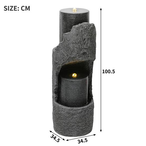 Fontaine de jardin aspect pierre en résine pour terrasse éclairage LED 100cm Gris - ComfortXL Outdoor Living - Image 3