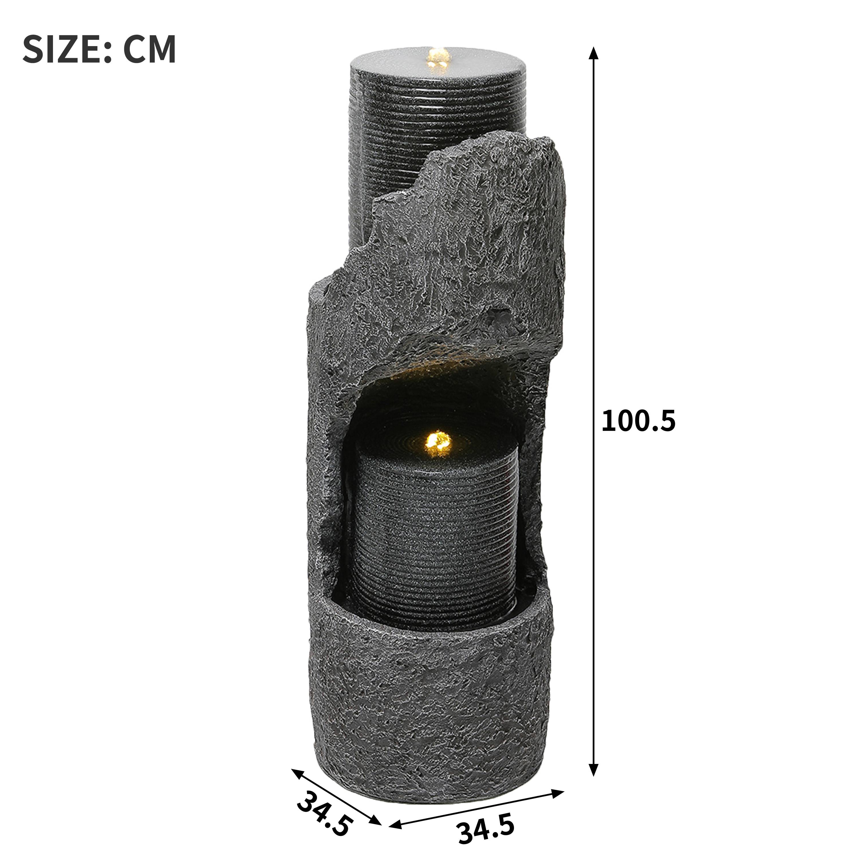 Fontaine de jardin aspect pierre en résine pour terrasse éclairage LED 100cm Gris - ComfortXL Outdoor Living - Image 3