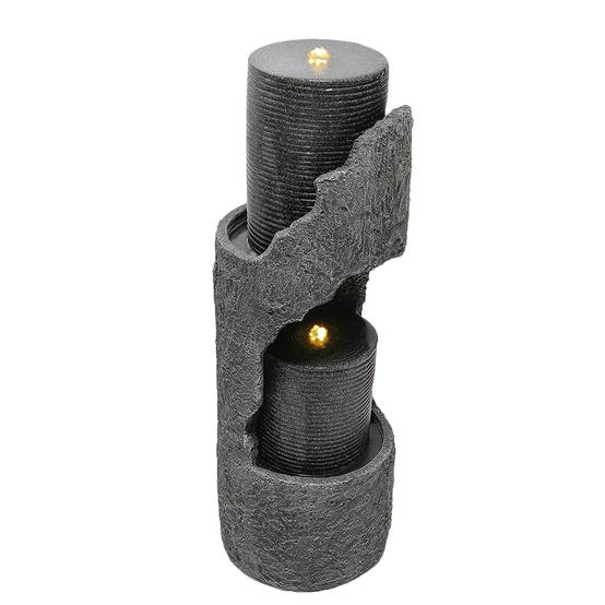 Fontaine de jardin aspect pierre en résine pour terrasse éclairage LED 100cm Gris - ComfortXL Outdoor Living - Image 2