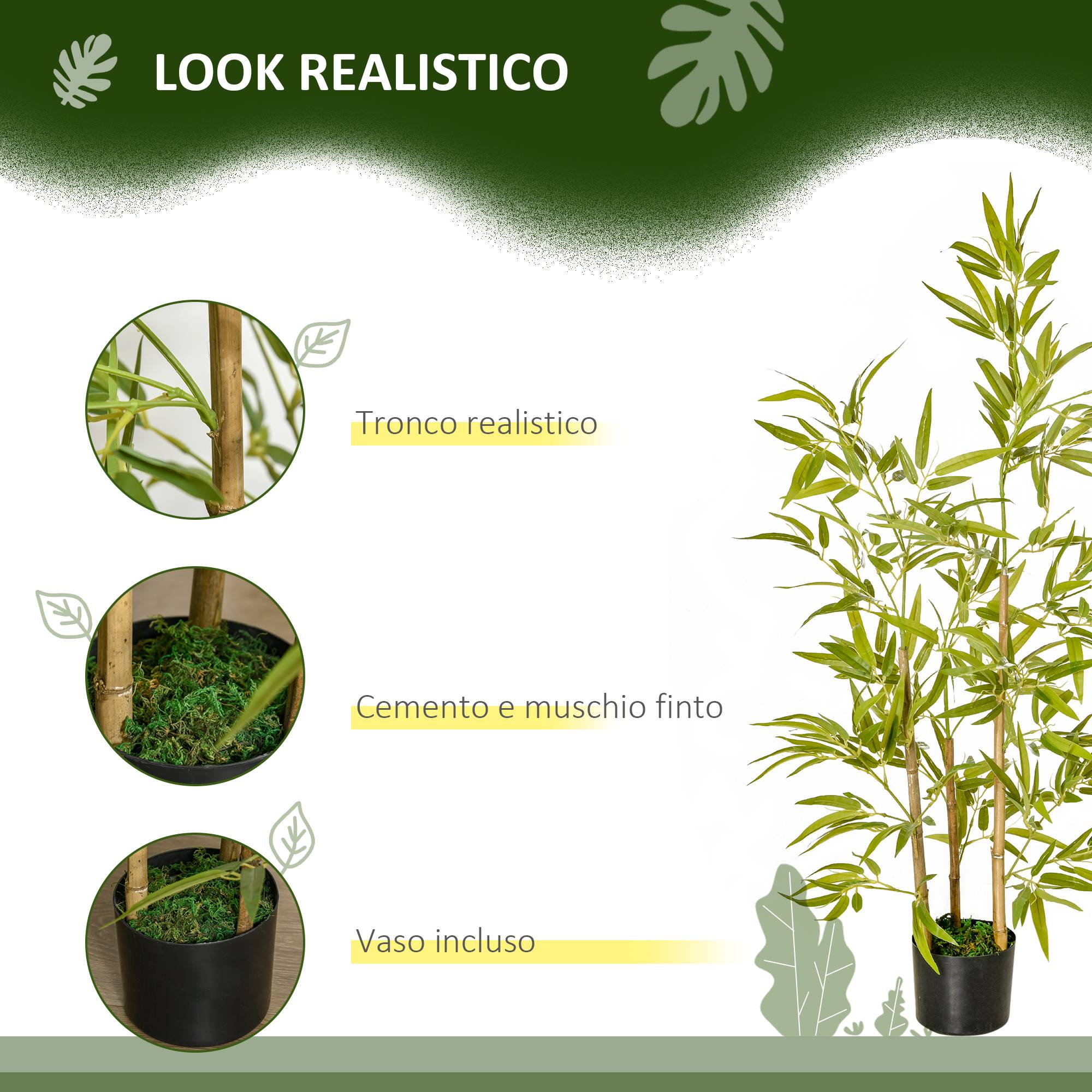 Plante artificielle 120cm en pot, 336 feuilles, bambou réaliste, int/ext - Image 7