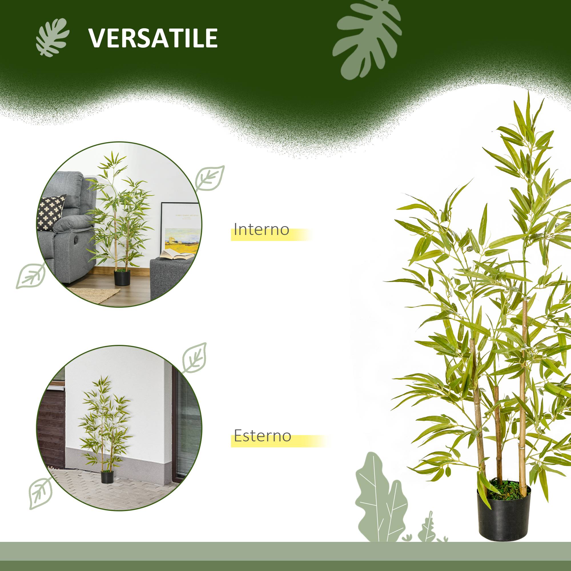 Plante artificielle 120cm en pot, 336 feuilles, bambou réaliste, int/ext - Image 6