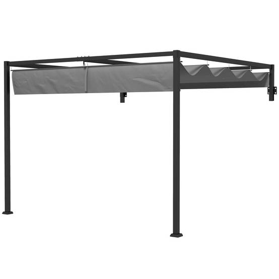 Pergola Adossée Acier Terrasse Toit Rétractable Drainage 3x4m Gris Foncé - ComfortXL Outdoor Living - Image 2