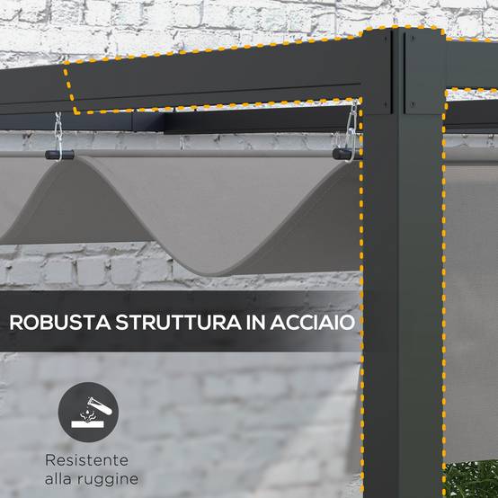 Pergola Adossée Acier Terrasse Toit Rétractable Drainage 3x4m Gris Foncé - ComfortXL Outdoor Living - Image 9