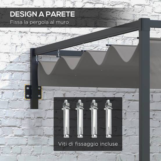 Pergola Adossée Acier Terrasse Toit Rétractable Drainage 3x4m Gris Foncé - ComfortXL Outdoor Living - Image 6