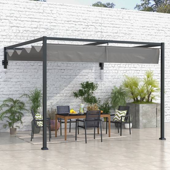 Pergola Adossée Acier Terrasse Toit Rétractable Drainage 3x4m Gris Foncé - ComfortXL Outdoor Living - Image 4