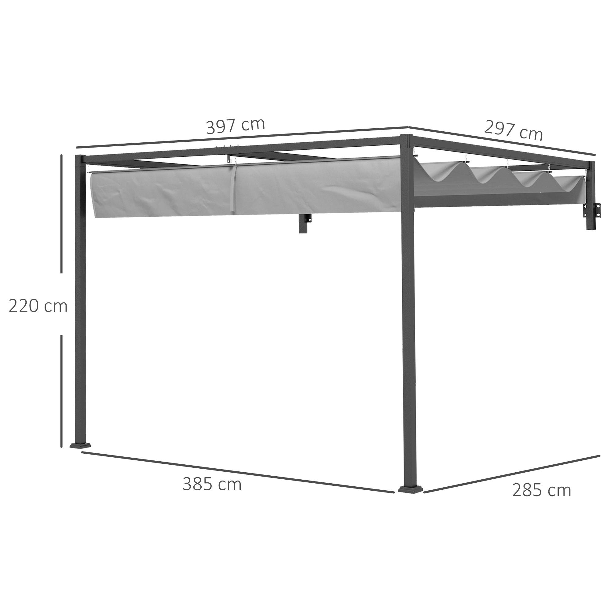 Pergola Adossée Acier Terrasse Toit Rétractable Drainage 3x4m Gris Foncé - ComfortXL Outdoor Living - Image 5