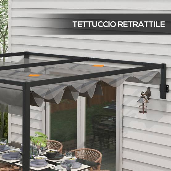Pergola Adossée Acier Terrasse Toit Rétractable Drainage 3x4m Gris Foncé - ComfortXL Outdoor Living - Image 7