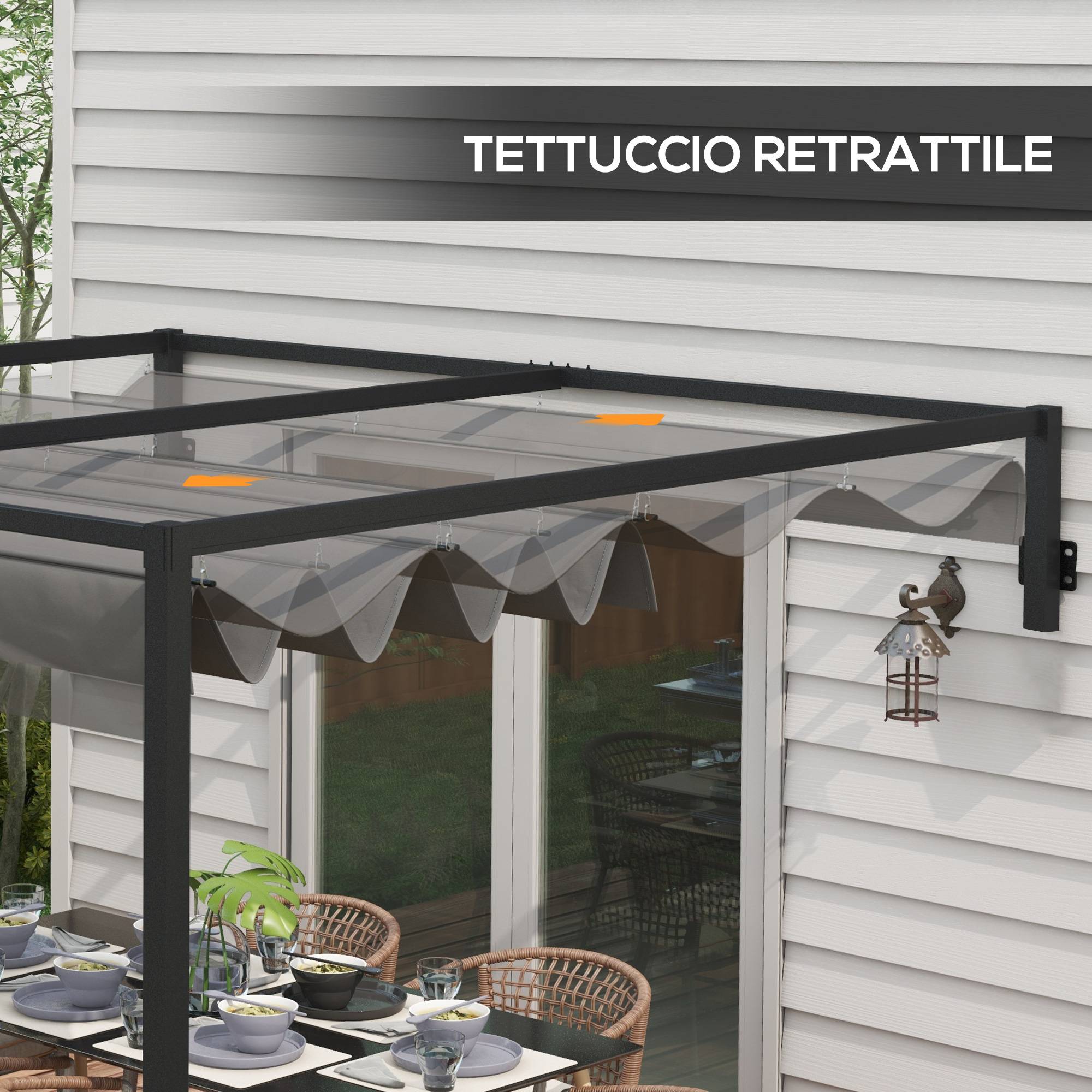 Pergola Adossée Acier Terrasse Toit Rétractable Drainage 3x4m Gris Foncé - ComfortXL Outdoor Living - Image 7