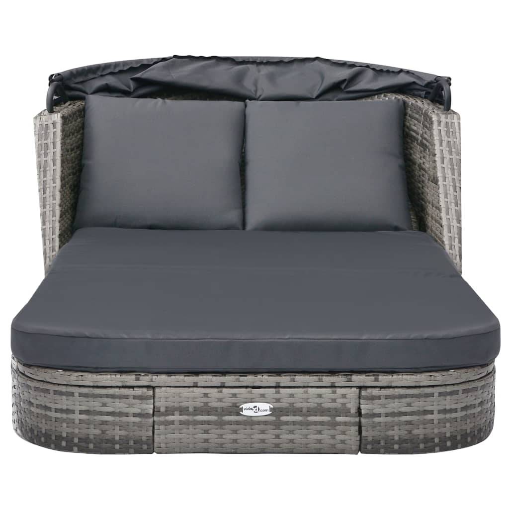 Helloshop26 - Transat chaise longue bain de soleil lit de jardin terrasse meuble d'extérieur avec auvent résine tressée anthracite - Imagen 4