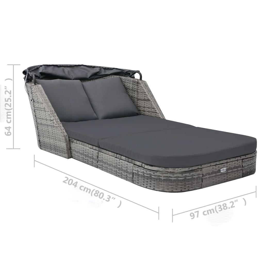 Helloshop26 - Transat chaise longue bain de soleil lit de jardin terrasse meuble d'extérieur avec auvent résine tressée anthracite - Imagen 6