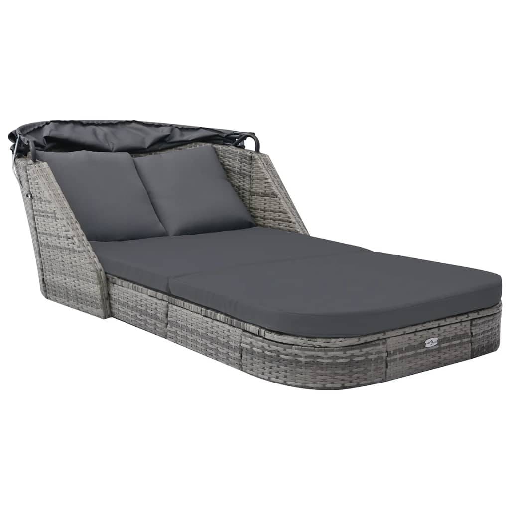 Helloshop26 - Transat chaise longue bain de soleil lit de jardin terrasse meuble d'extérieur avec auvent résine tressée anthracite - Imagen 1