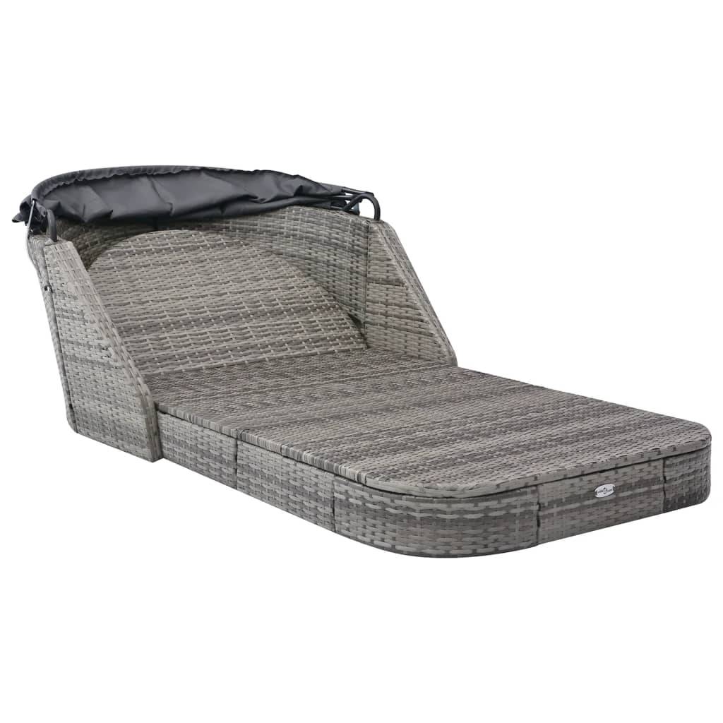 Helloshop26 - Transat chaise longue bain de soleil lit de jardin terrasse meuble d'extérieur avec auvent résine tressée anthracite - Imagen 2