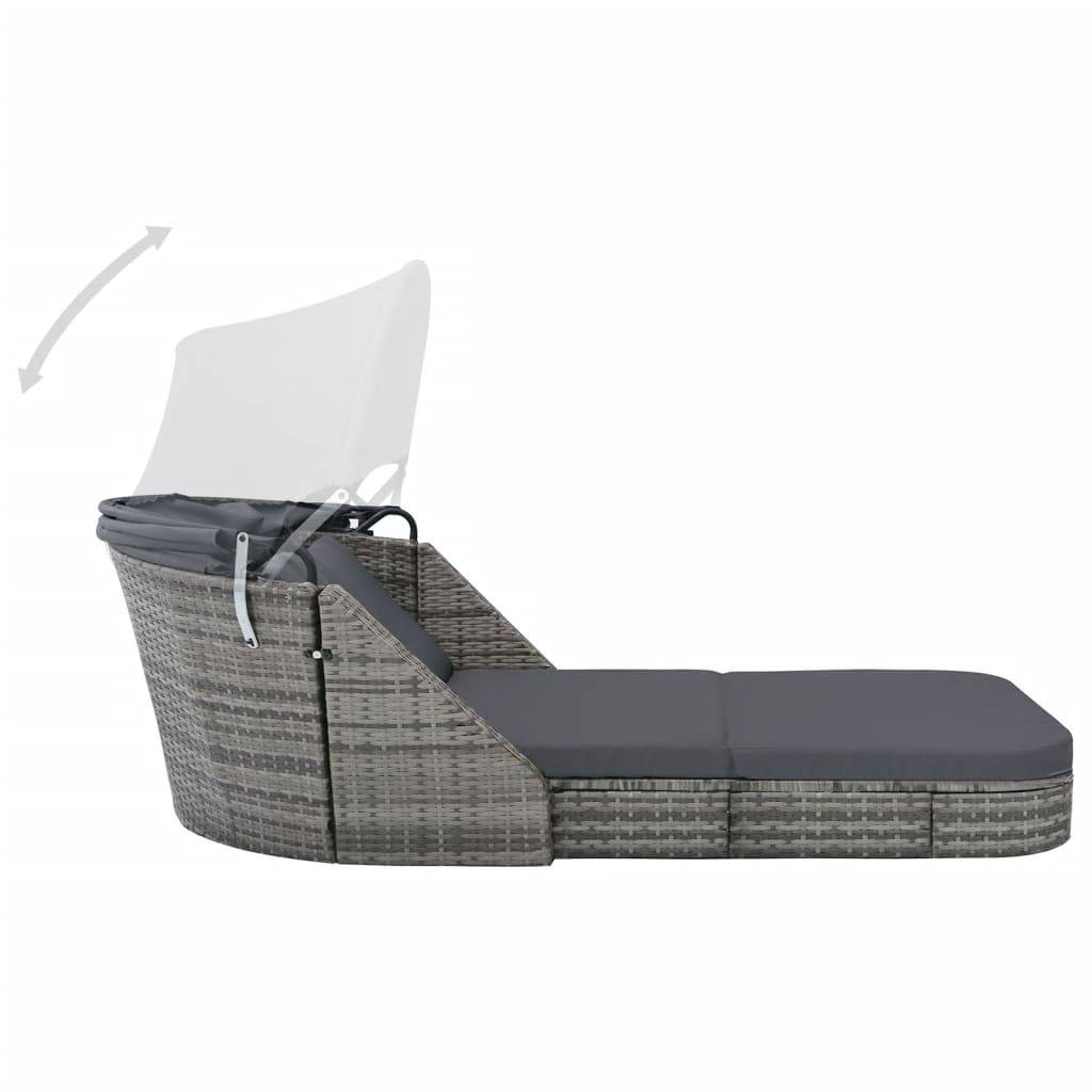 Helloshop26 - Transat chaise longue bain de soleil lit de jardin terrasse meuble d'extérieur avec auvent résine tressée anthracite - Imagen 3