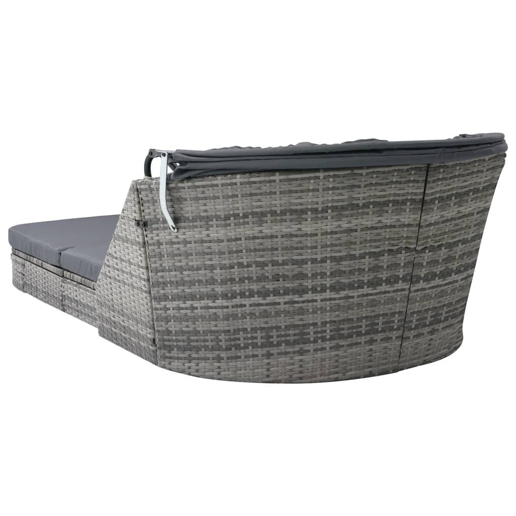 Helloshop26 - Transat chaise longue bain de soleil lit de jardin terrasse meuble d'extérieur avec auvent résine tressée anthracite - Imagen 5