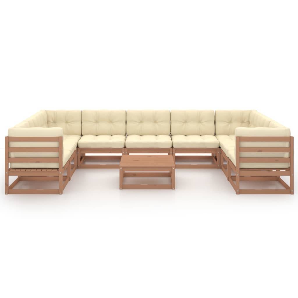 Helloshop26 - Salon de jardin meuble d'extérieur ensemble de mobilier 10 pièces avec coussins marron miel bois de pin - Imagen 6