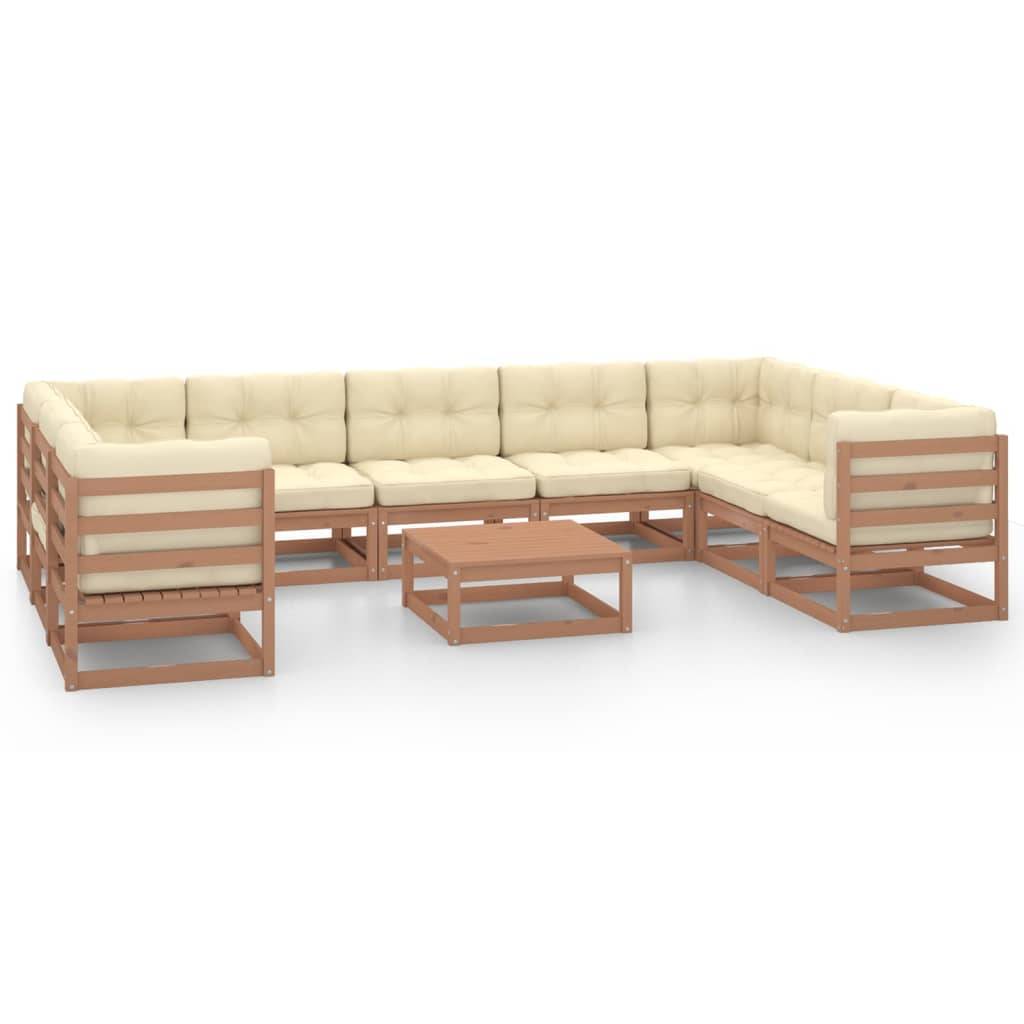Helloshop26 - Salon de jardin meuble d'extérieur ensemble de mobilier 10 pièces avec coussins marron miel bois de pin - Imagen 1