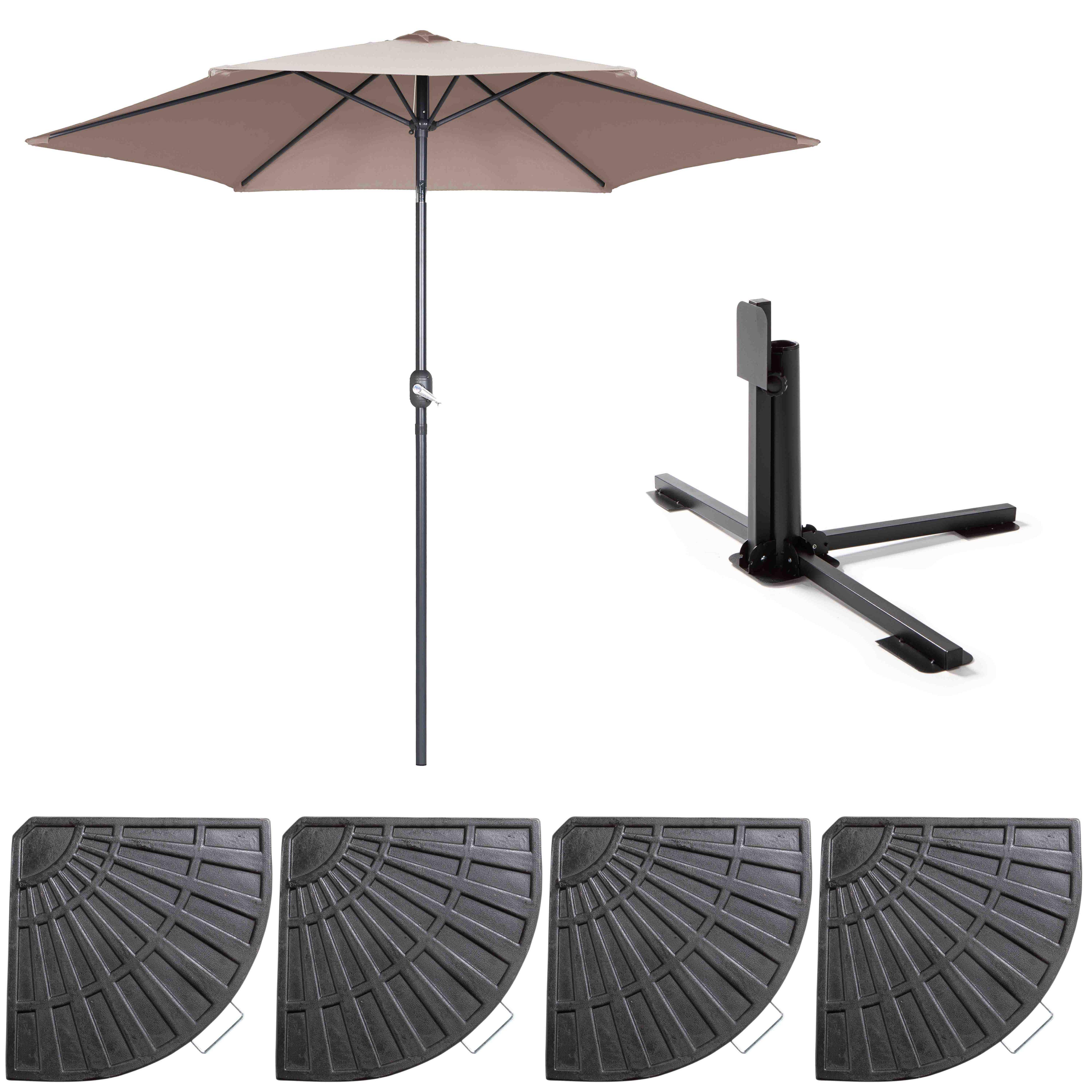 Oviala - Parasol droit inclinable 3m et 4 dalles lestées aluminium taupe Matera - Oviala - Imagen 2