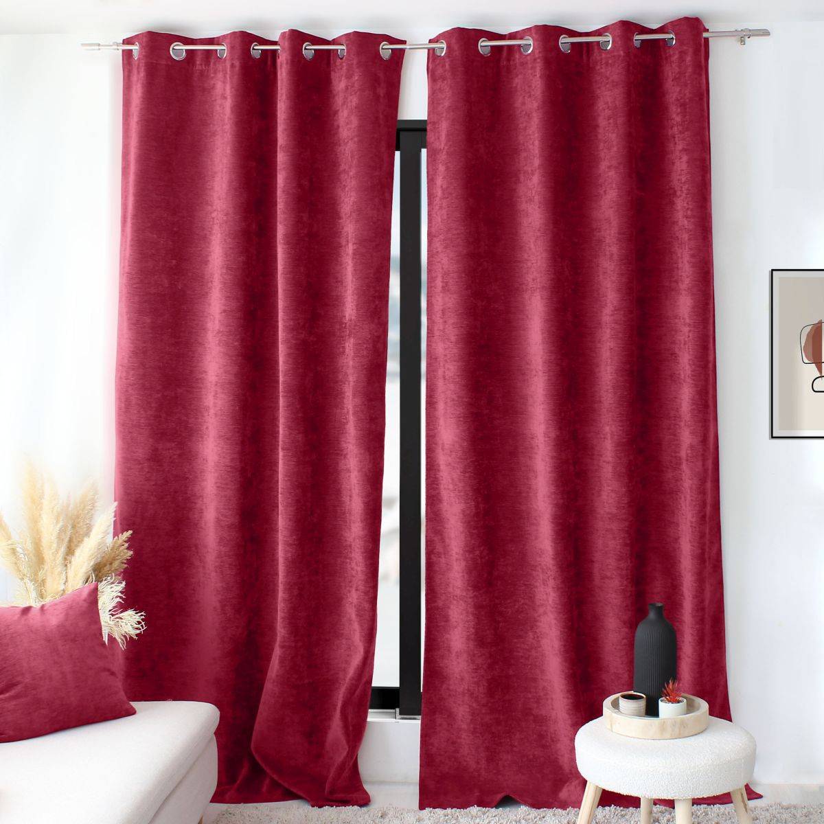 Enjoy Home - Rideau Thermique Occultant "Velvet" 140x260cm Grenat - Image 1