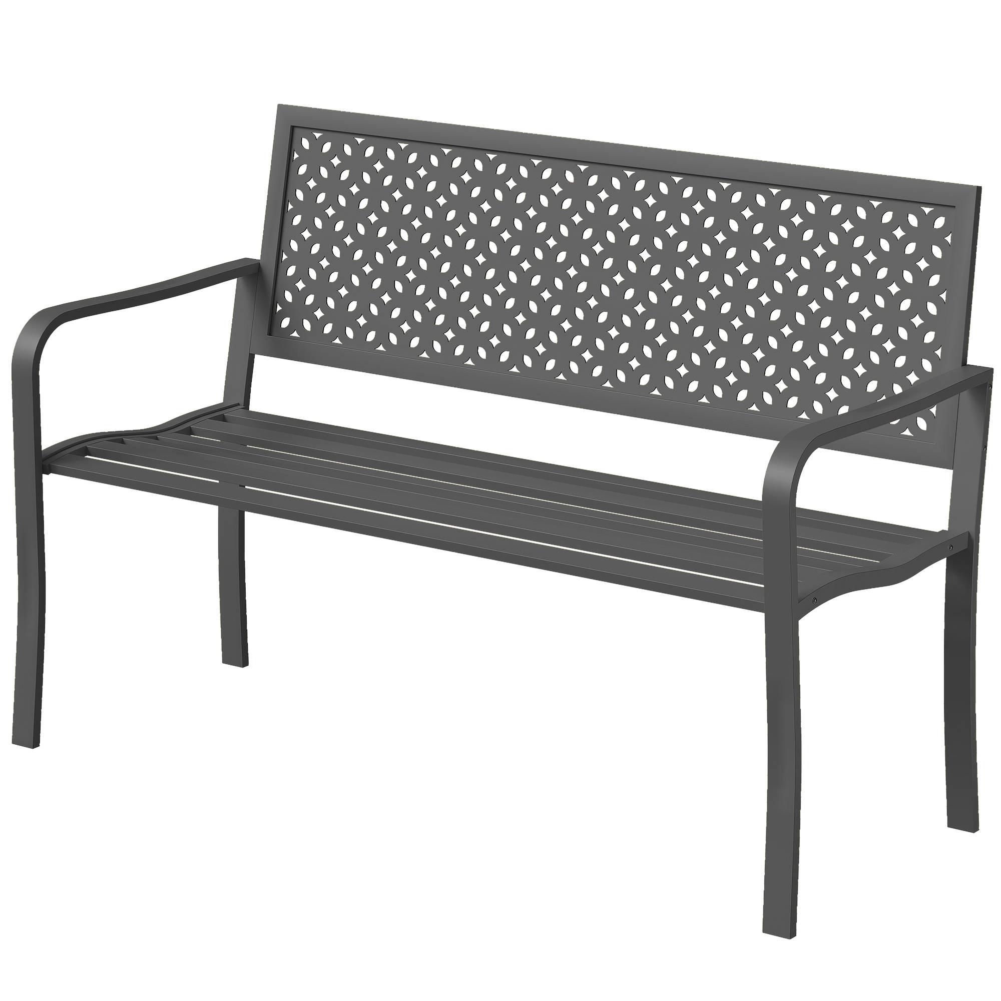 ComfortXL - Banc de Jardin Métal Acier Dossier Géométrique 127x61x85cm Gris Foncé - ComfortXL Outdoor Living - Image 2
