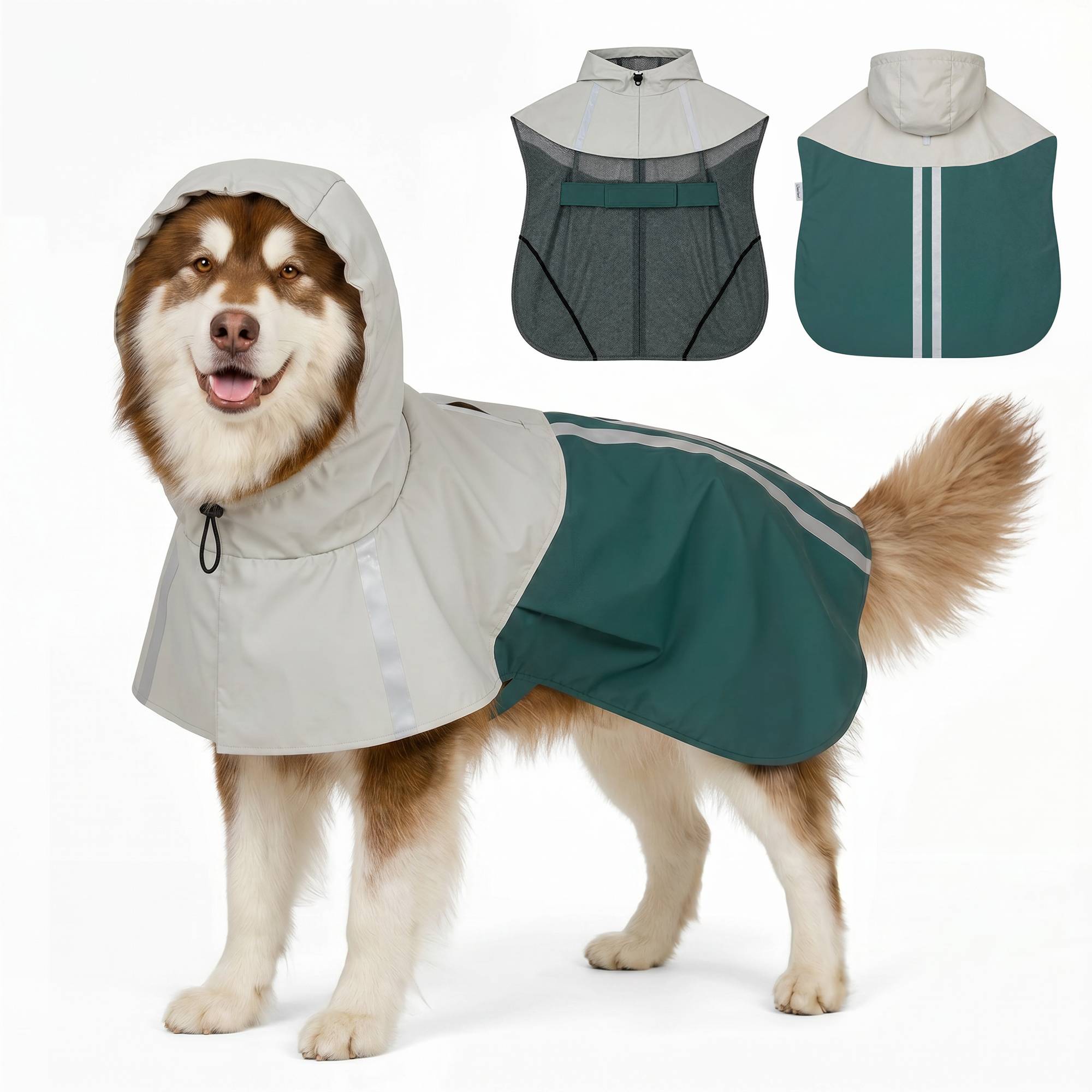 Sans Marque - Imperméable chiens géants 30 à 40 kg capuche verte - Image 1