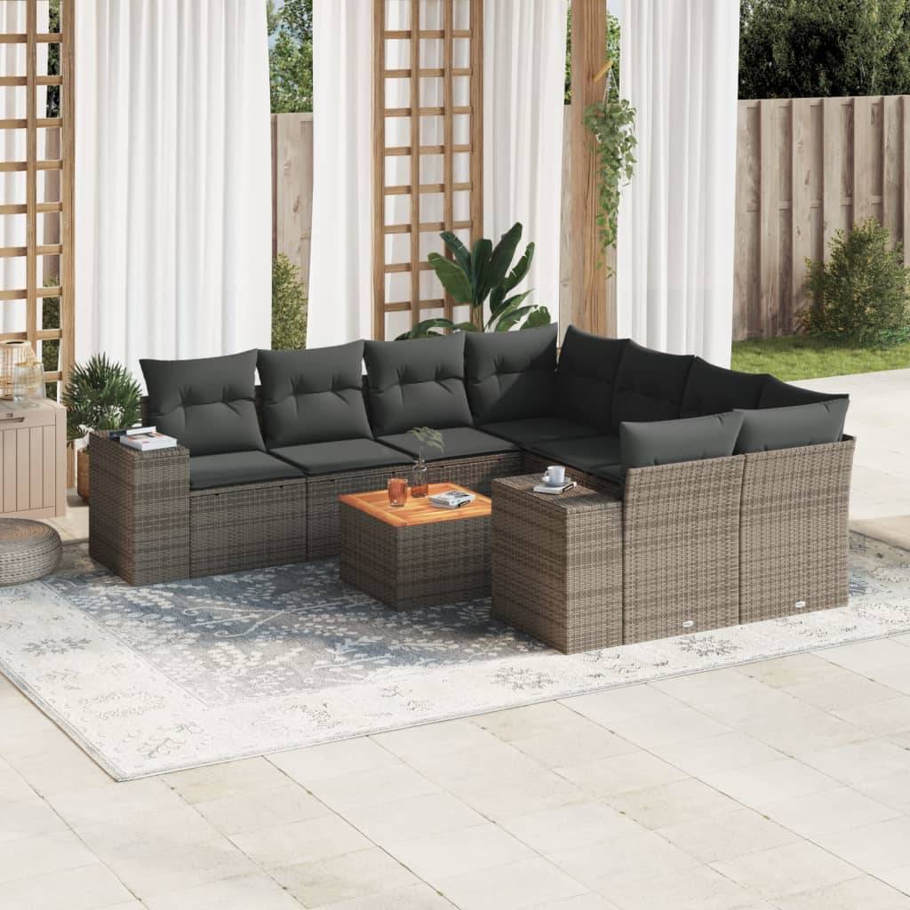Canapé d'Angle de Jardin 8 Places Gris Résine Tressée Modulable avec Rangement – ComfortXL Outdoor Living - Image 1