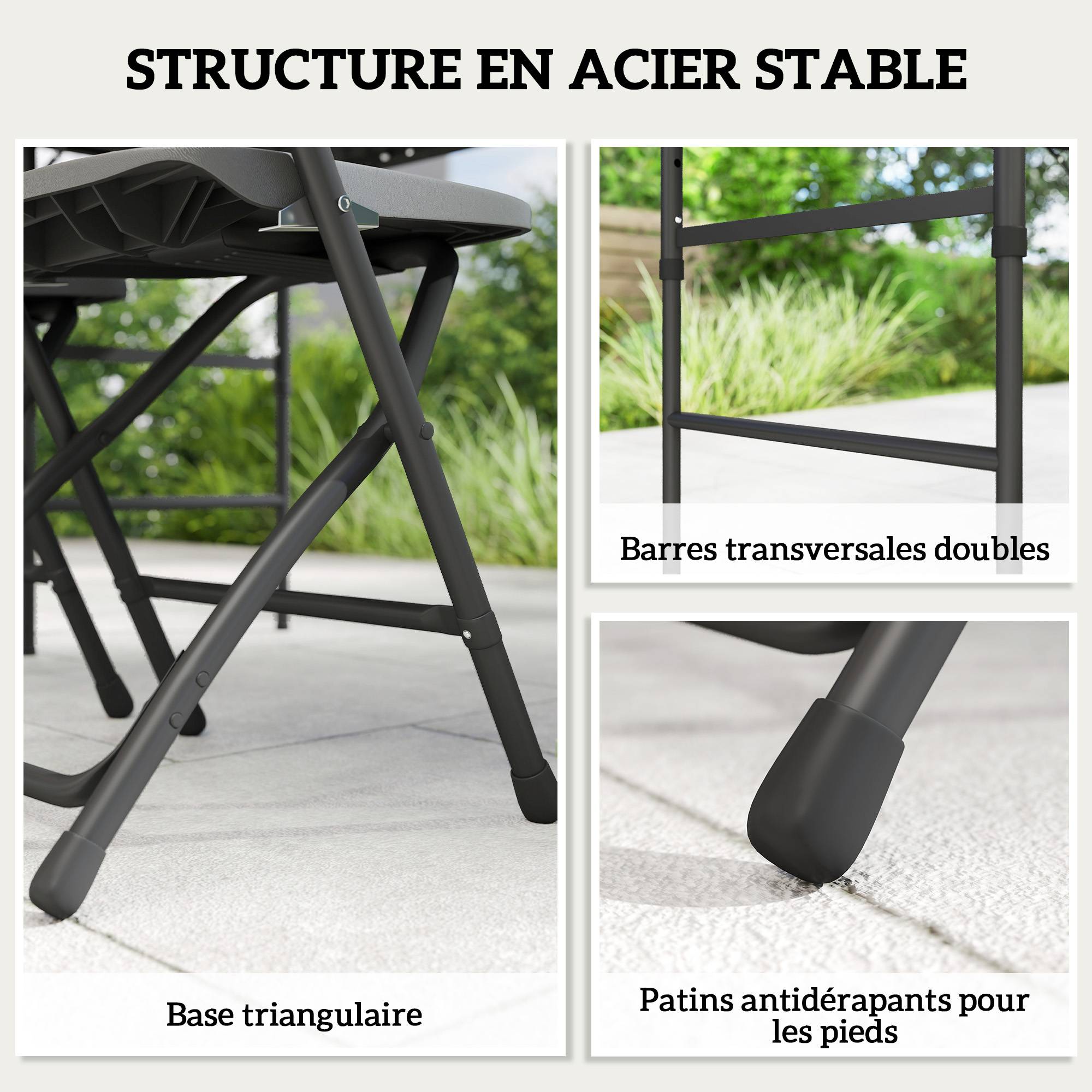 Salon de jardin acier HDPE gris foncé 118 x 60 x 74 cm - PANGIVO - Image 10