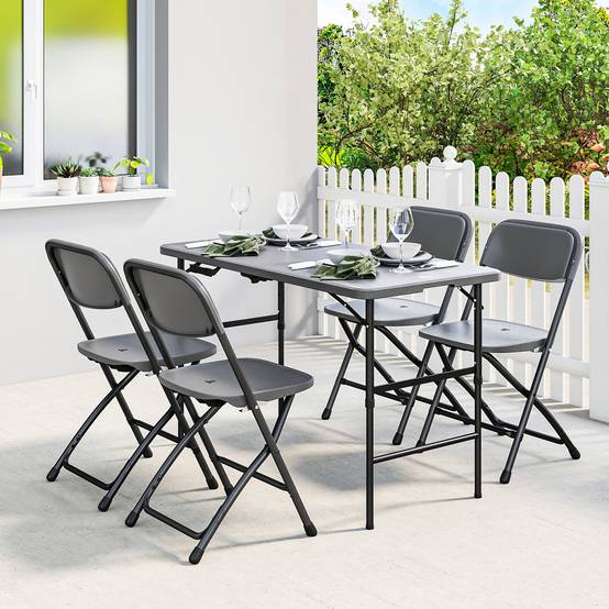 Salon de jardin acier HDPE gris foncé 118 x 60 x 74 cm - PANGIVO - Image 3