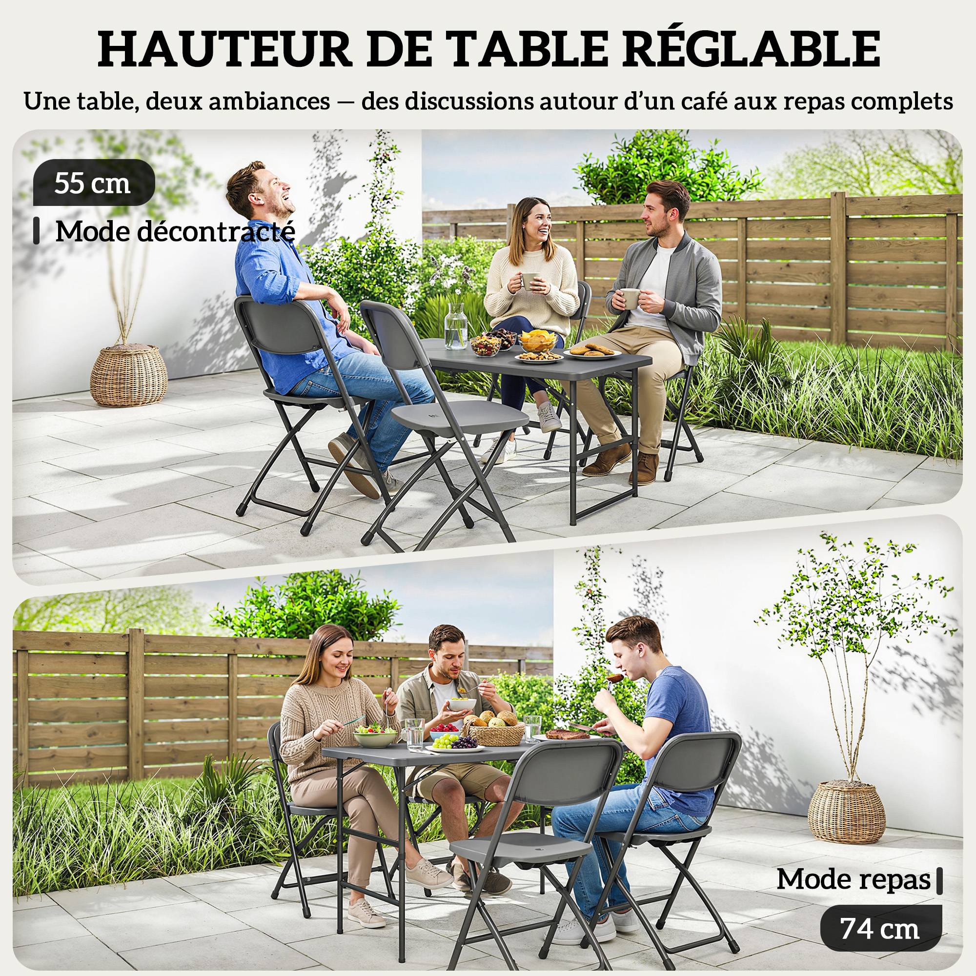Salon de jardin acier HDPE gris foncé 118 x 60 x 74 cm - PANGIVO - Image 7
