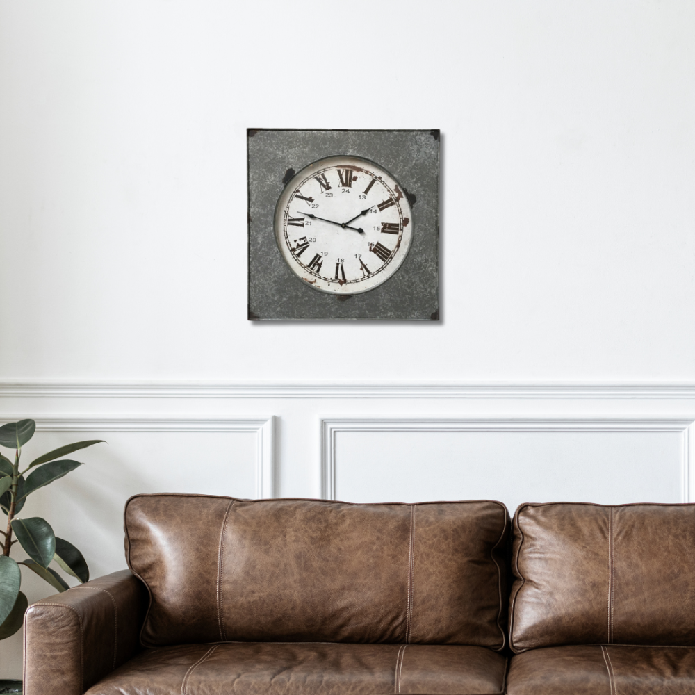 ~ Grande horloge murale décorative vintage salon métal gris blanc 62.5cm Chemin de campagne - Imagen 2