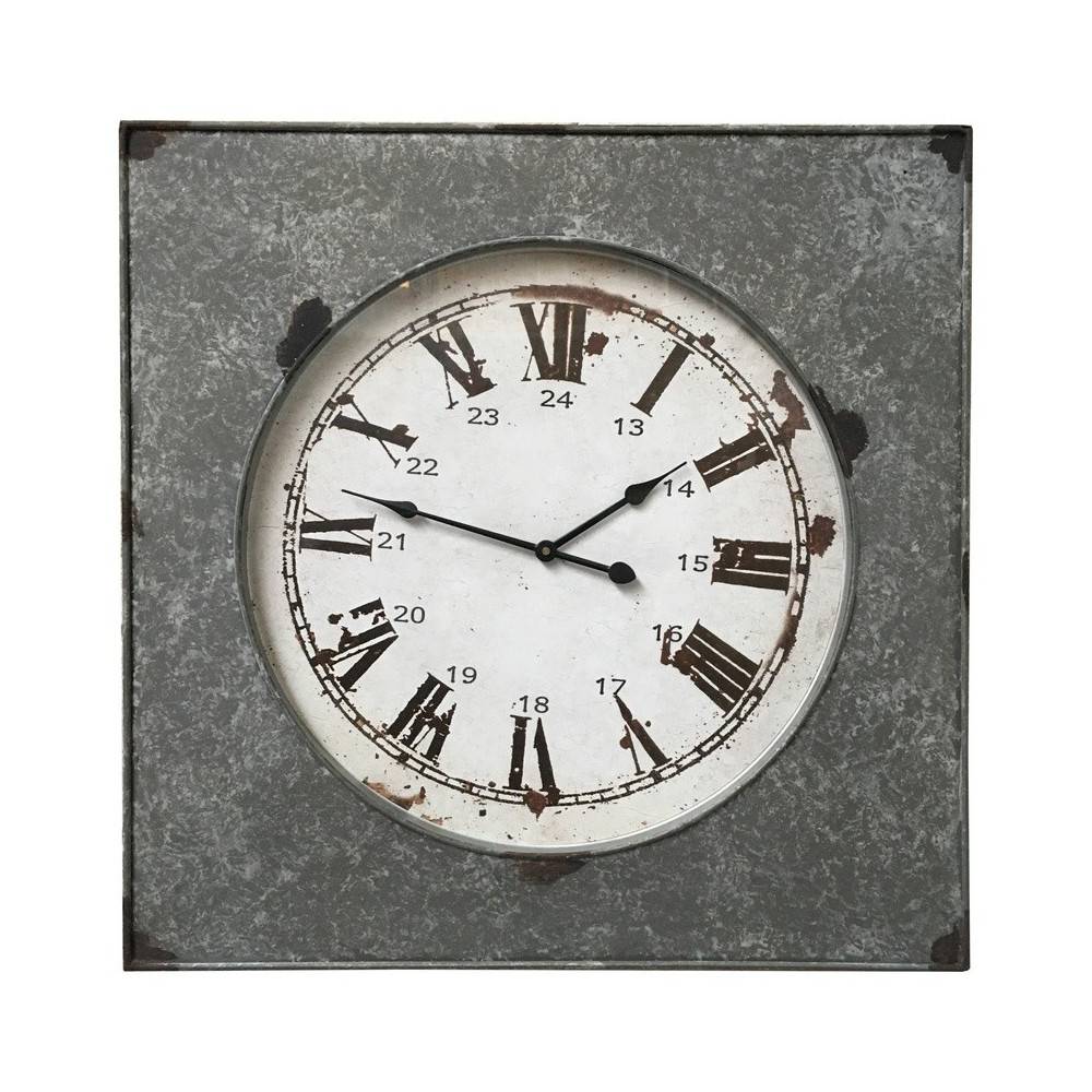 ~ Grande horloge murale décorative vintage salon métal gris blanc 62.5cm Chemin de campagne - Imagen 1