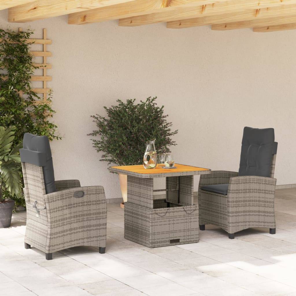 Salon de Jardin 2 Personnes Gris avec Fauteuils Relax et Table Basse Relevable – ComfortXL Outdoor Living - Image 1