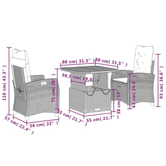 Salon de Jardin 2 Personnes Gris avec Fauteuils Relax et Table Basse Relevable – ComfortXL Outdoor Living - Image 8
