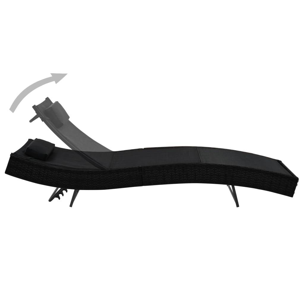 Helloshop26 - Lot de 2 transats chaise longue bain de soleil lit de jardin terrasse meuble d'extérieur et table résine tressée et textilène noir - Imagen 5