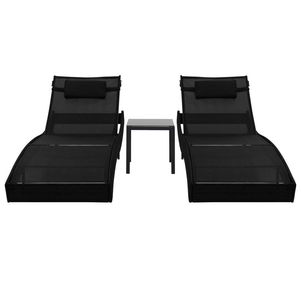 Helloshop26 - Lot de 2 transats chaise longue bain de soleil lit de jardin terrasse meuble d'extérieur et table résine tressée et textilène noir - Imagen 2