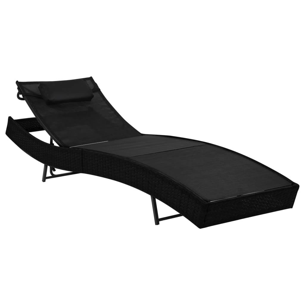 Helloshop26 - Lot de 2 transats chaise longue bain de soleil lit de jardin terrasse meuble d'extérieur et table résine tressée et textilène noir - Imagen 4
