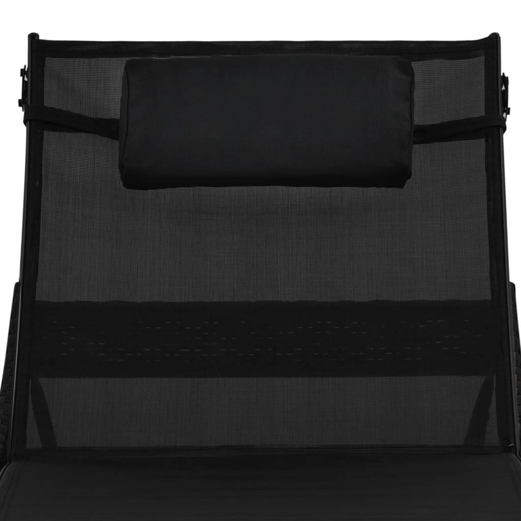 Helloshop26 - Lot de 2 transats chaise longue bain de soleil lit de jardin terrasse meuble d'extérieur et table résine tressée et textilène noir - Imagen 7