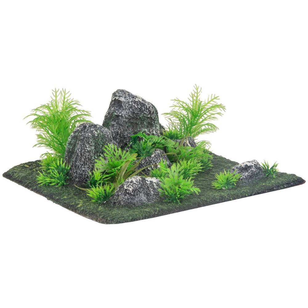 Décoration condroz  quadrilatère roche + plante. 29 x 29 x 10 cm. aquarium. - Imagen 1