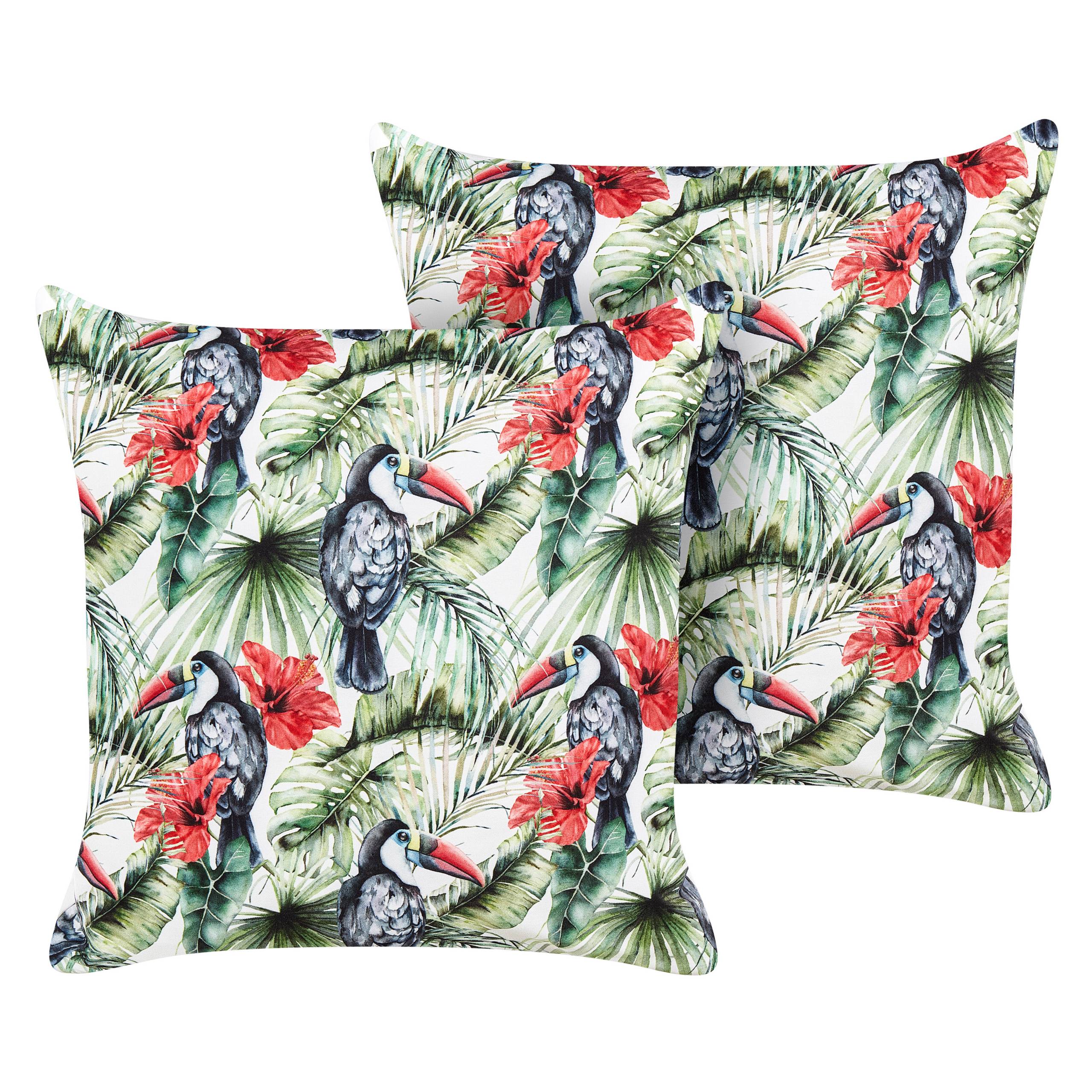 Beliani - Lot de 2 Coussins d'Extérieur Multicolore à Motif de Toucans 45 x 45 cm Housse Amovible et Tissu Résistant à l'Eau Décoratif et Fonctionnel - Imagen 1