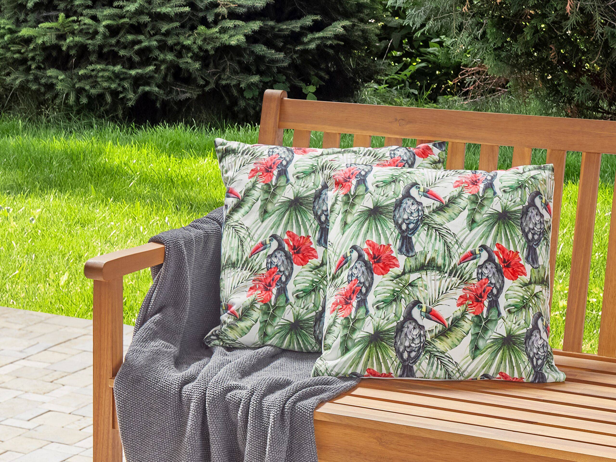 Beliani - Lot de 2 Coussins d'Extérieur Multicolore à Motif de Toucans 45 x 45 cm Housse Amovible et Tissu Résistant à l'Eau Décoratif et Fonctionnel - Imagen 2