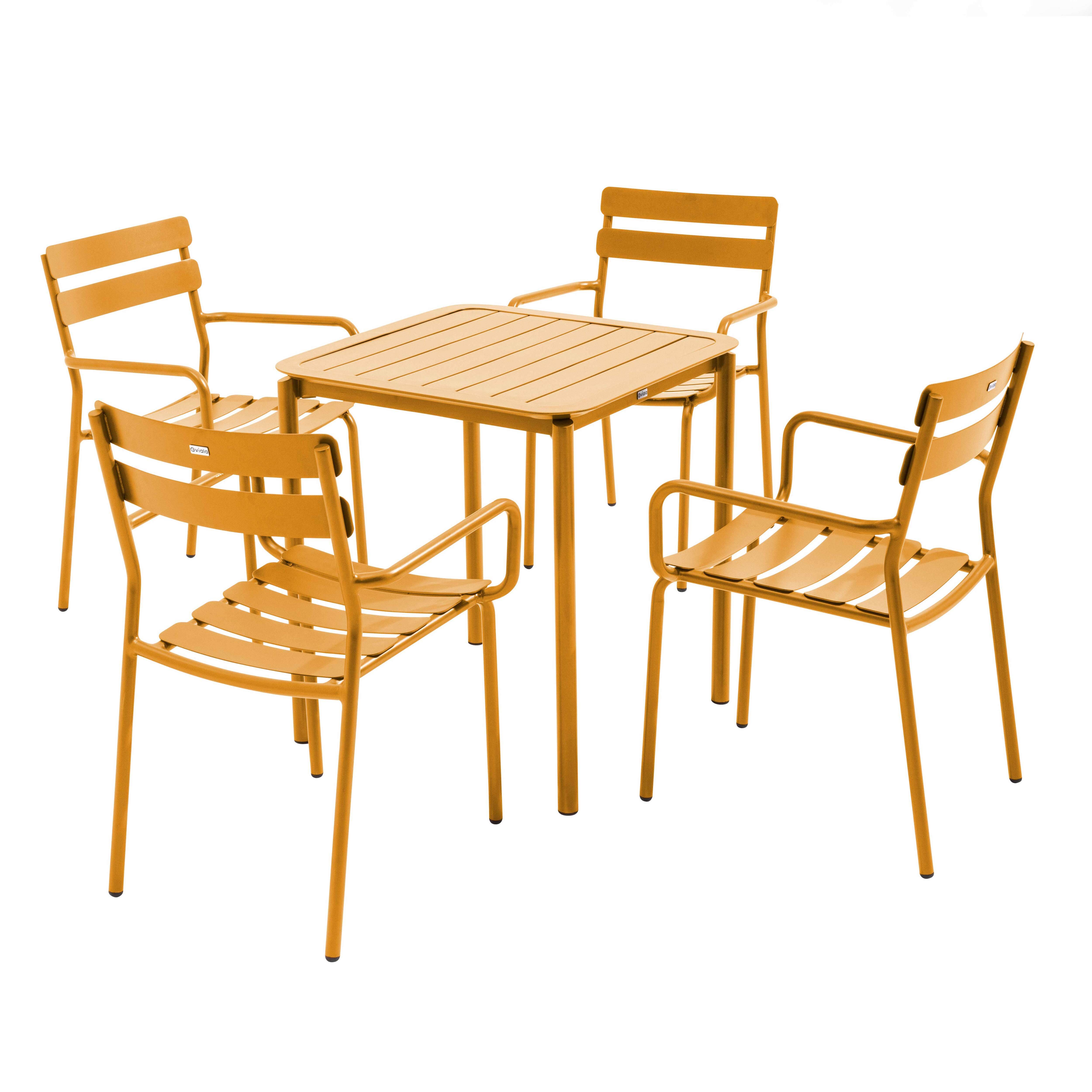 Oviala - Ensemble table de terrasse 70cm et 4 fauteuils jaune moutarde Almada - Oviala - Image 1