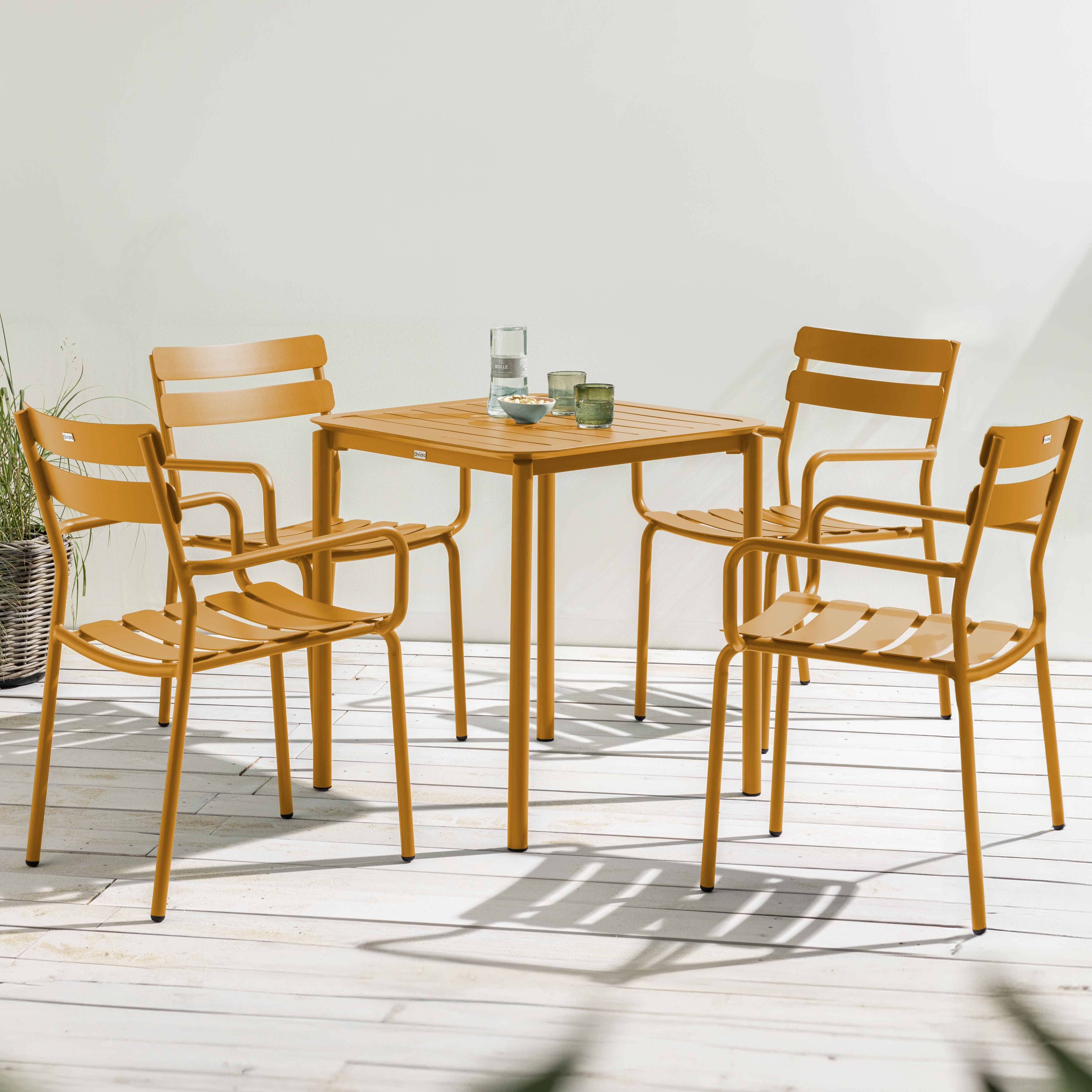 Oviala - Ensemble table de terrasse 70cm et 4 fauteuils jaune moutarde Almada - Oviala - Image 2