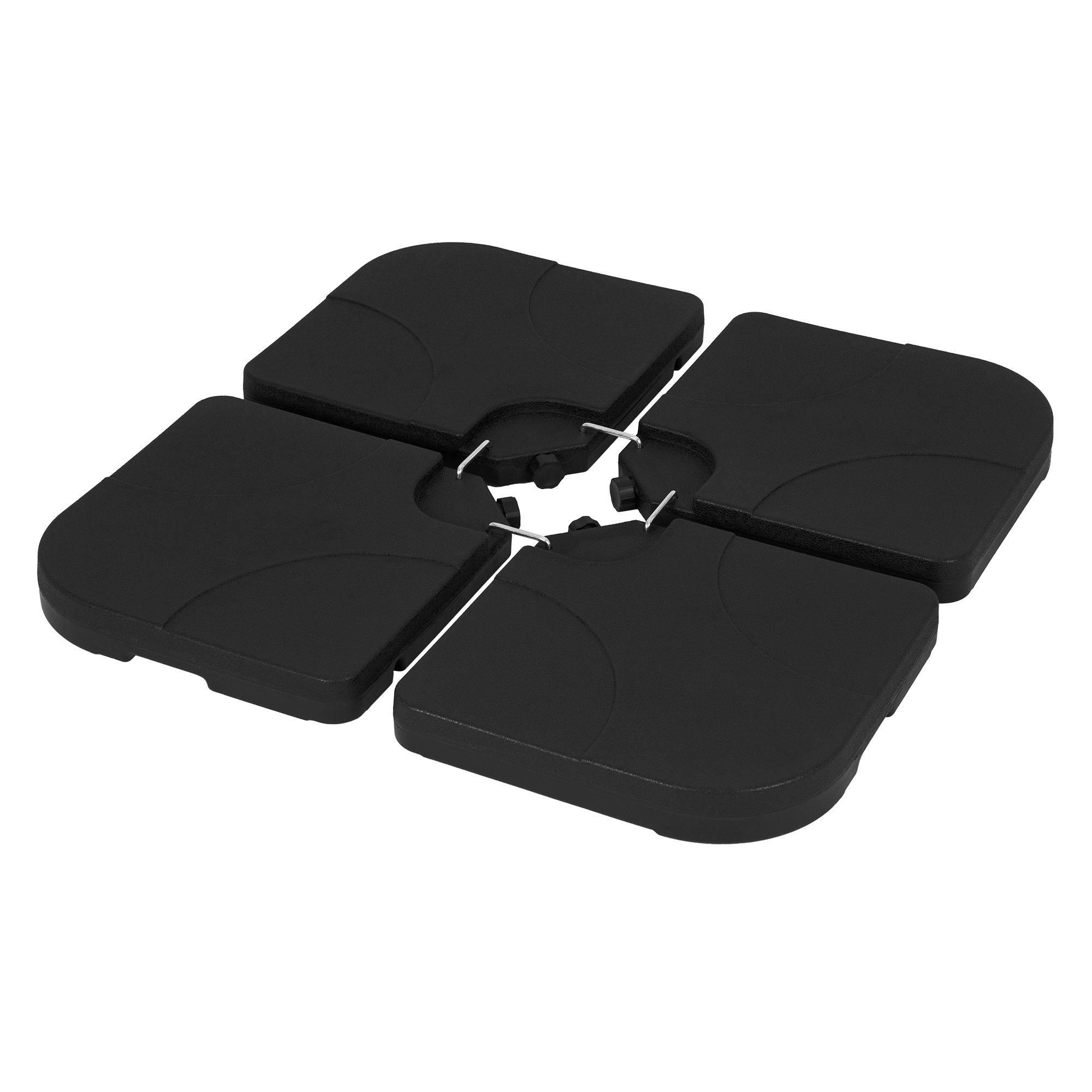 Lot de 4 poids de lestage pour base de parasol déporté noir en plastique dalles remplissables 60 L eau ou 80 Kg sable plaques pour support en croix - Image 1