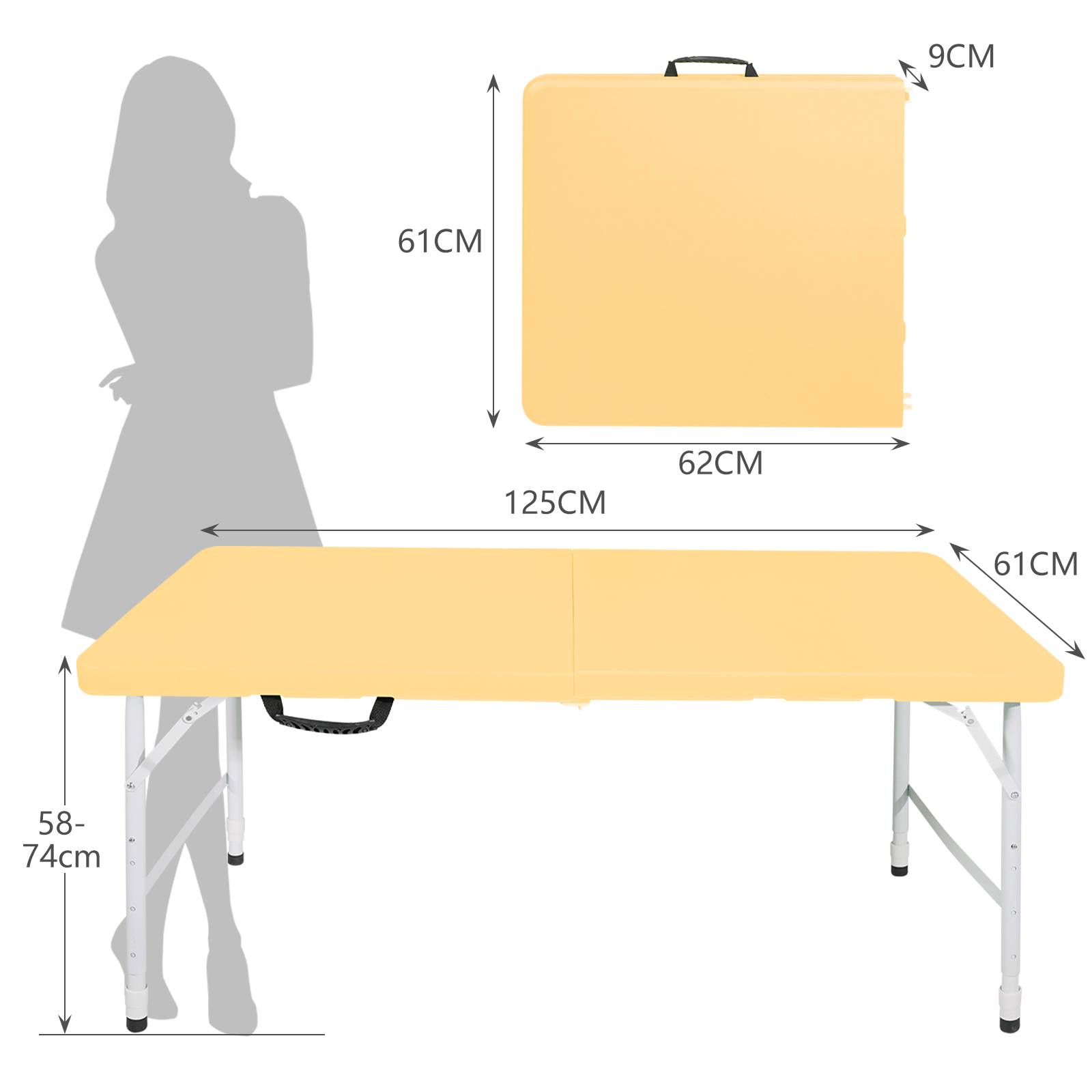 Table pliante en fer et plastique jaune 125 x 61 x 74 cm - PANGIVO - Image 5