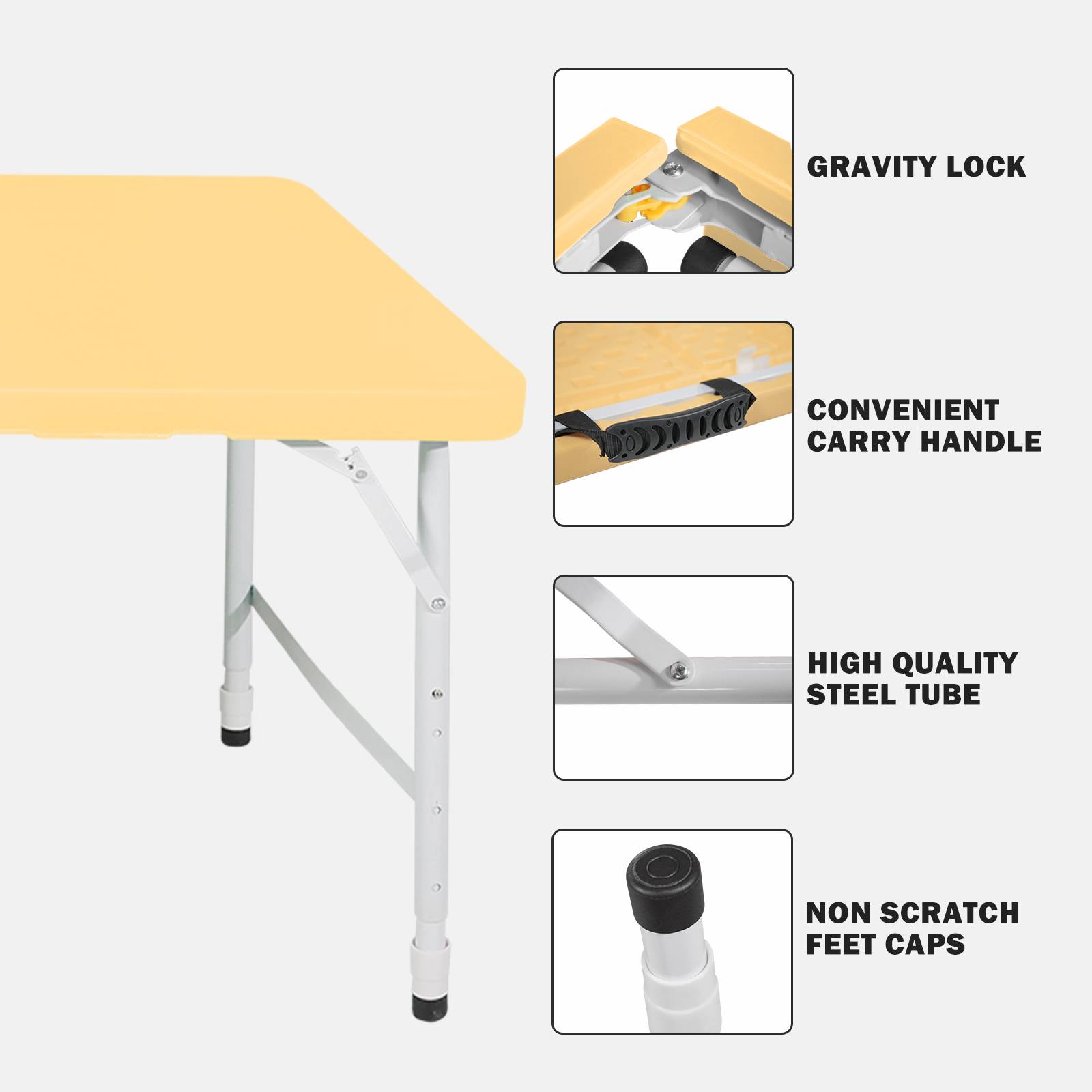 Table pliante en fer et plastique jaune 125 x 61 x 74 cm - PANGIVO - Image 2
