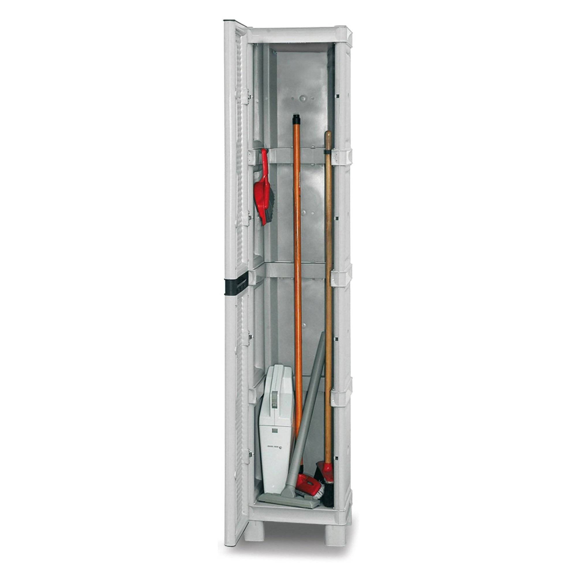 Dmora - Armoire d'extérieur Dbaldanz, Mobilier d'extérieur, Armoire de buanderie polyvalente, 100% Made in Italy, Gris clair, 35x39h172 cm - Dmora - Imagen 1