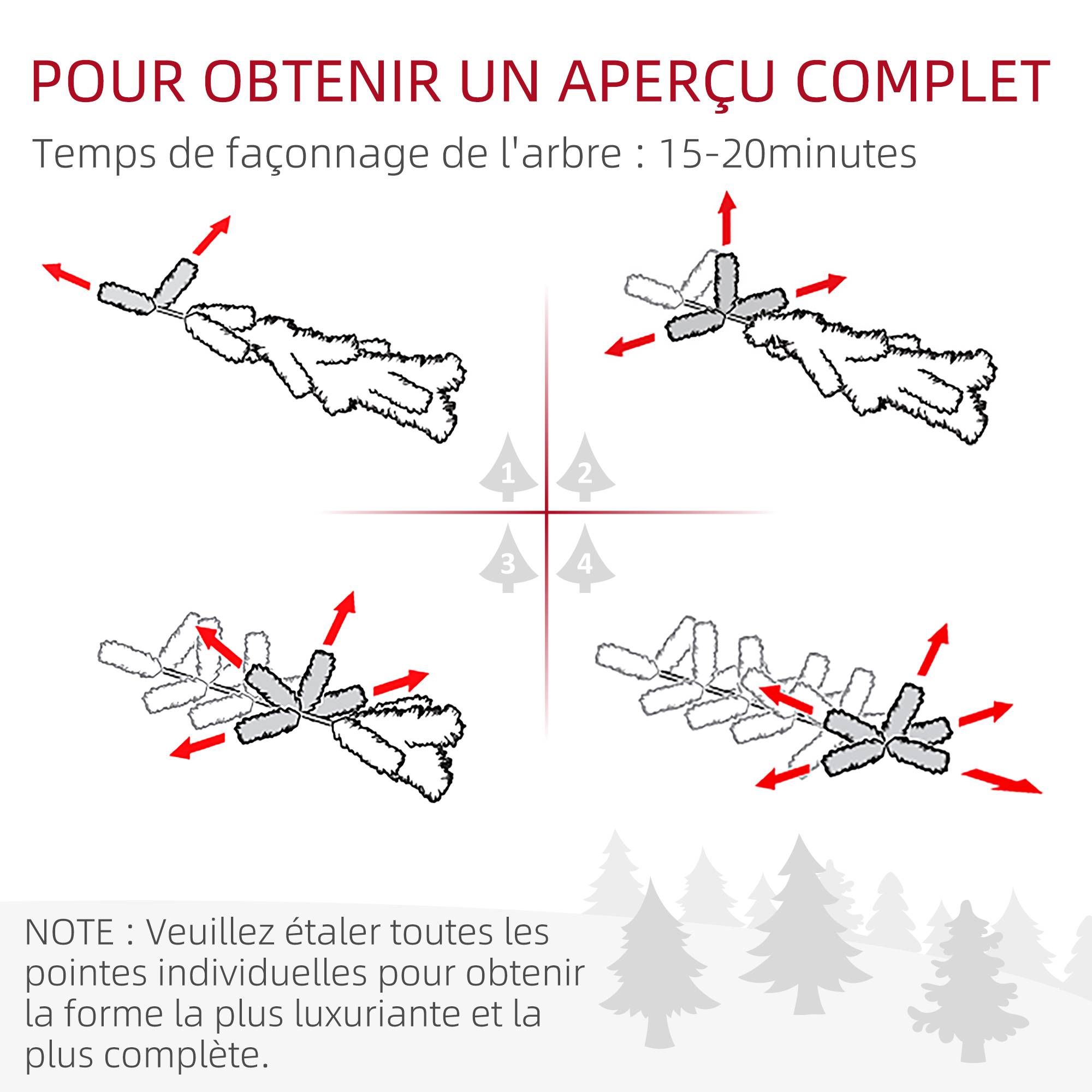Sapin de Noël artificiel, arbre de Noël, base en acier, 390 branches épines, décoration de Noël, Ø 55 x 195H cm, vert - Image 9