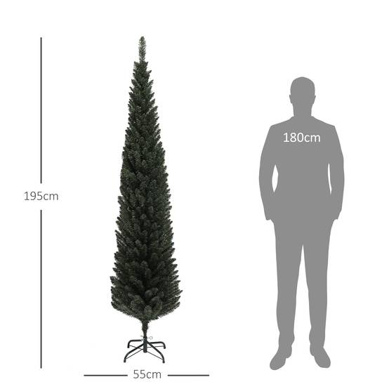Sapin de Noël artificiel, arbre de Noël, base en acier, 390 branches épines, décoration de Noël, Ø 55 x 195H cm, vert - Image 5