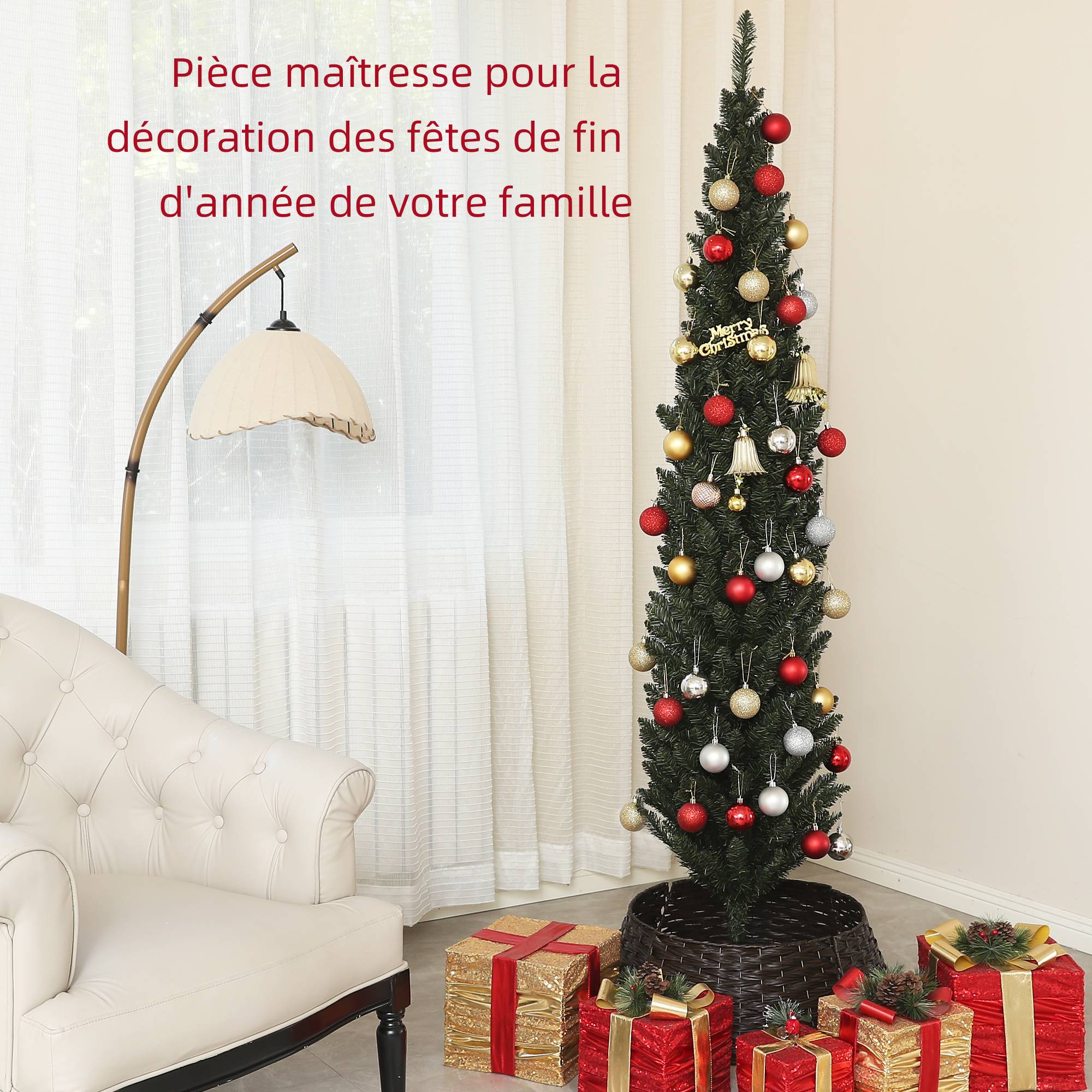 Sapin de Noël artificiel, arbre de Noël, base en acier, 390 branches épines, décoration de Noël, Ø 55 x 195H cm, vert - Image 6