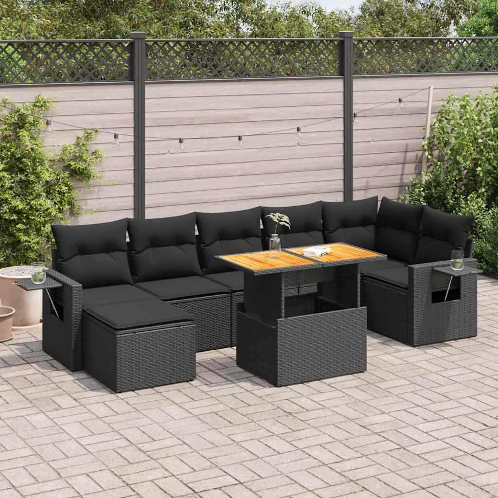 Salon de Jardin 8 Places Résine Tressée avec Table Relevable et Rangement Intégré Noir et Noir – ComfortXL Outdoor Living - Image 1